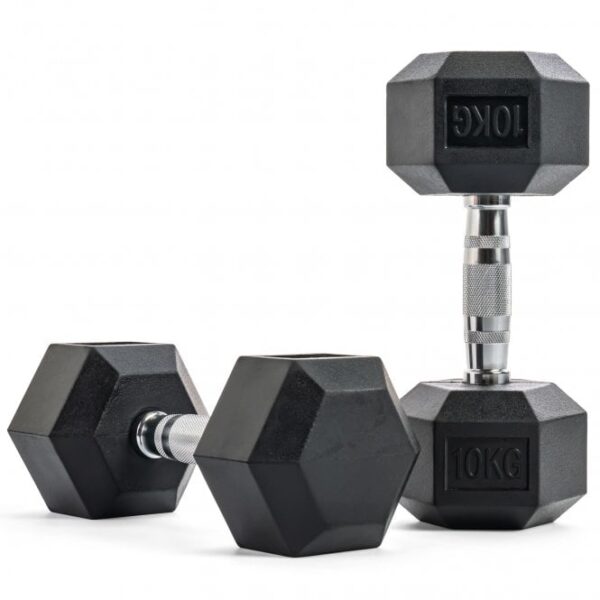 1 - 10kg Hex Rubber Dumbbell Set