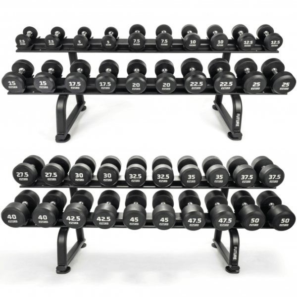 2.5 - 50kg Premium Rubber Dumbbell Set & Horizontal Racks